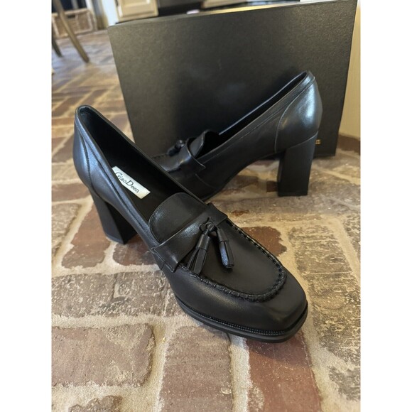 Giao Deen Leather Mid High Block Heel Square Toe Tassel Dress Pumps EU 42 /US 11 - Picture 2 of 14